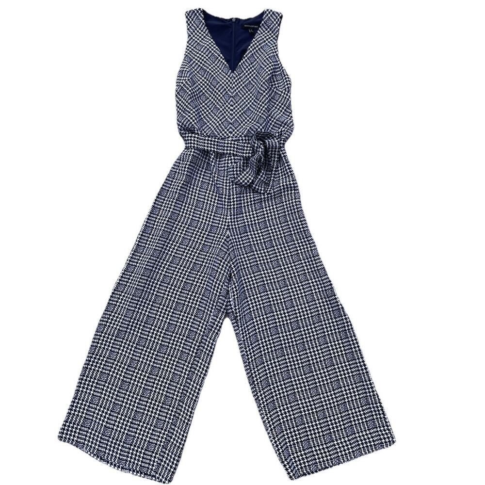 Banana Republic Women’s 2 Houndstooth‎ Jumper Sleeveless Wide Leg Zip Up Preppy